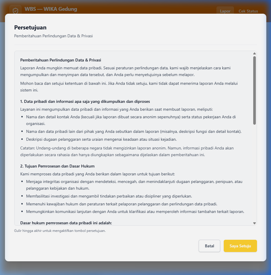 Modal pemberitahuan perlindungan data